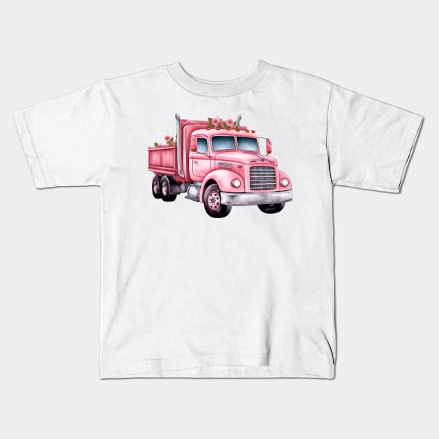 Pink Truck Kids T-Shirt by Chromatic Fusion Studio